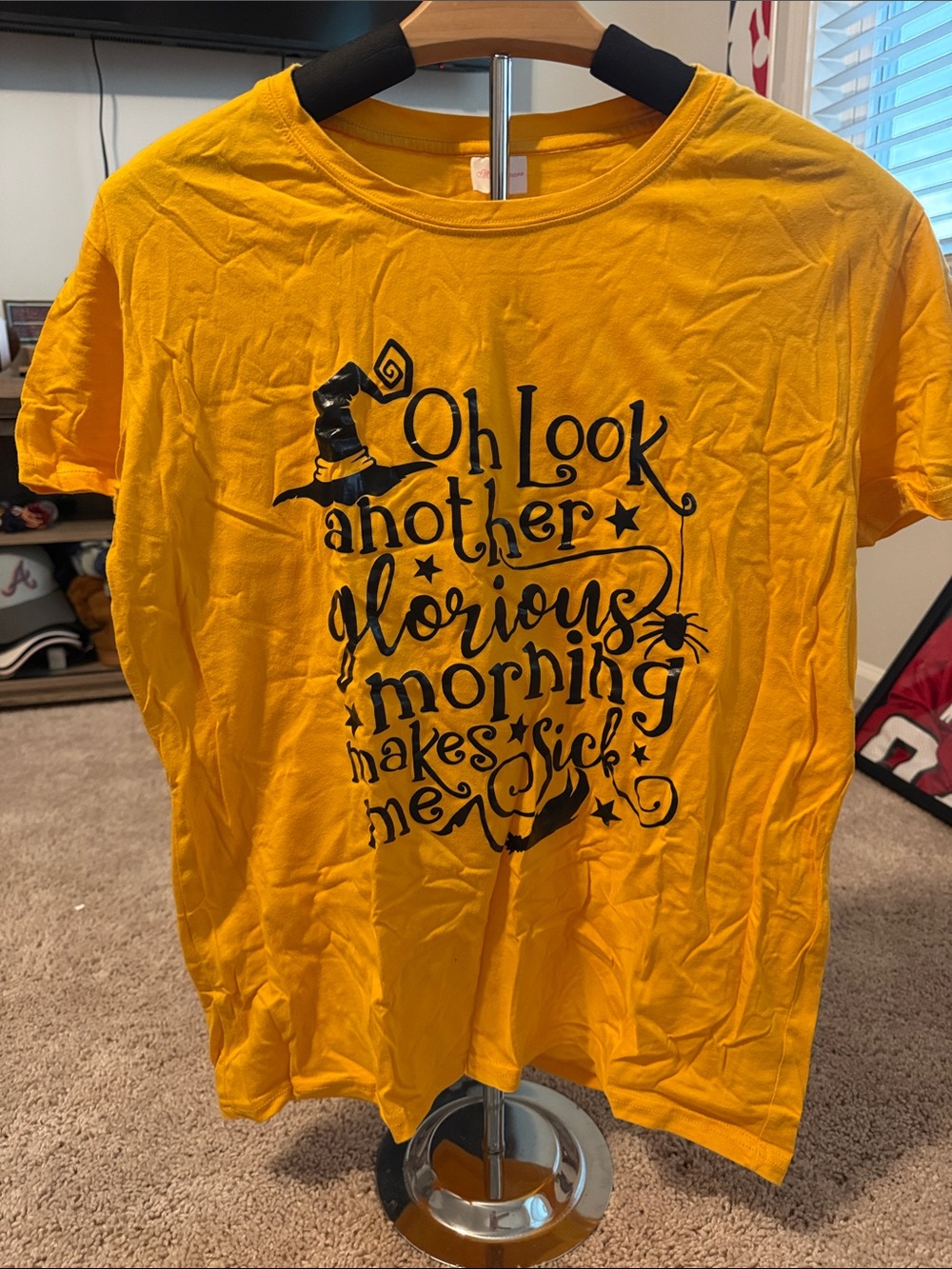 Yellow Short-Sleeve Graphic Tee with Black Halloween Quote